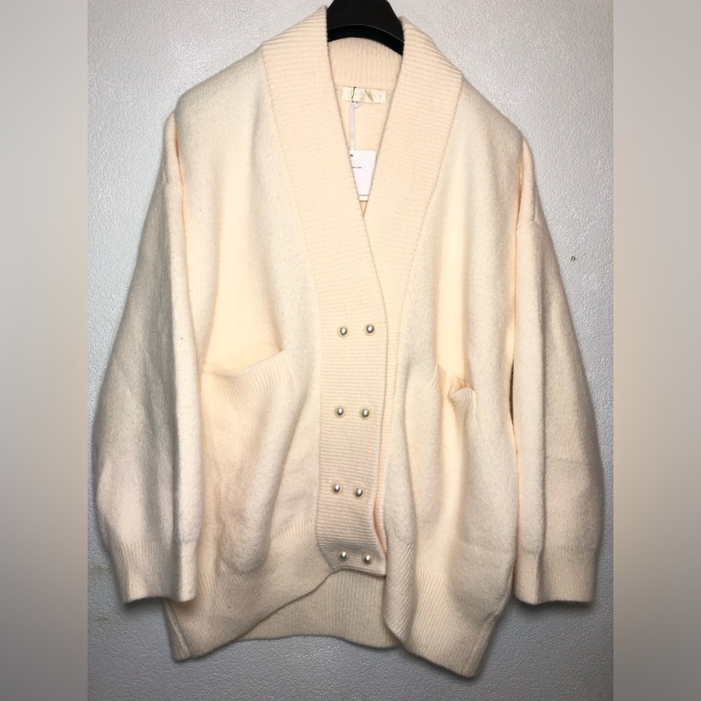 VITA GRECE Cream Pearl-Button Rib Trim Cardigan - Picture 3 of 11